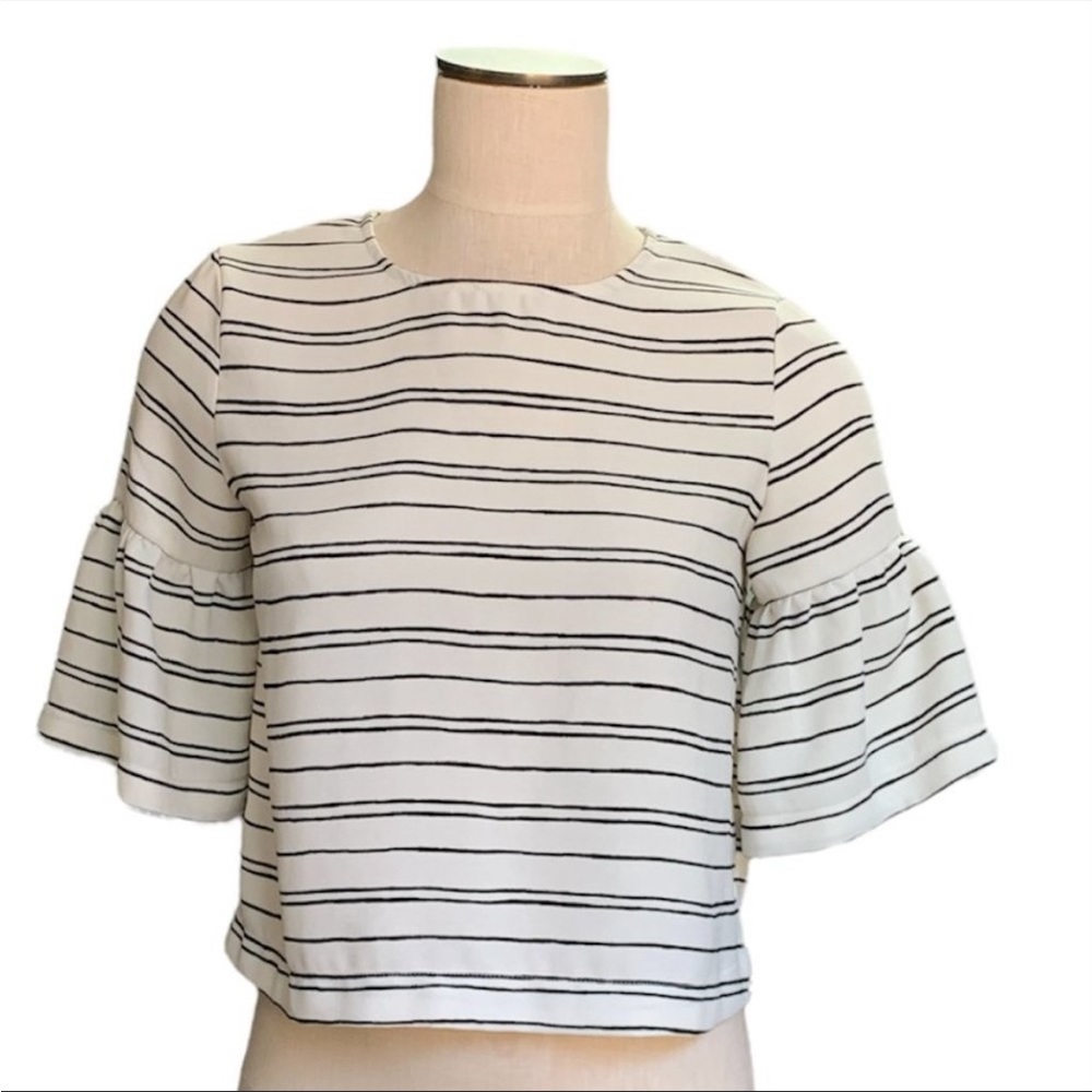 Crop Stripe Bell Sleeve Top
